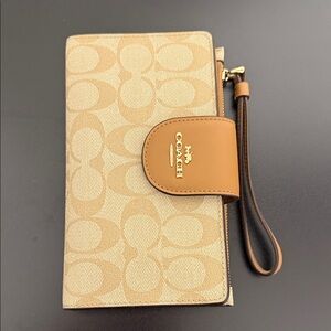 Coach Beige and Brown Signature Wristlet